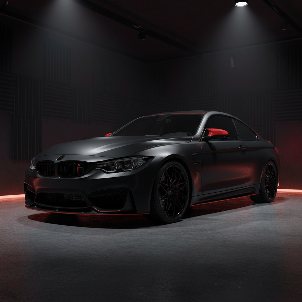 Chrome delete and red accent wrap on a BMW