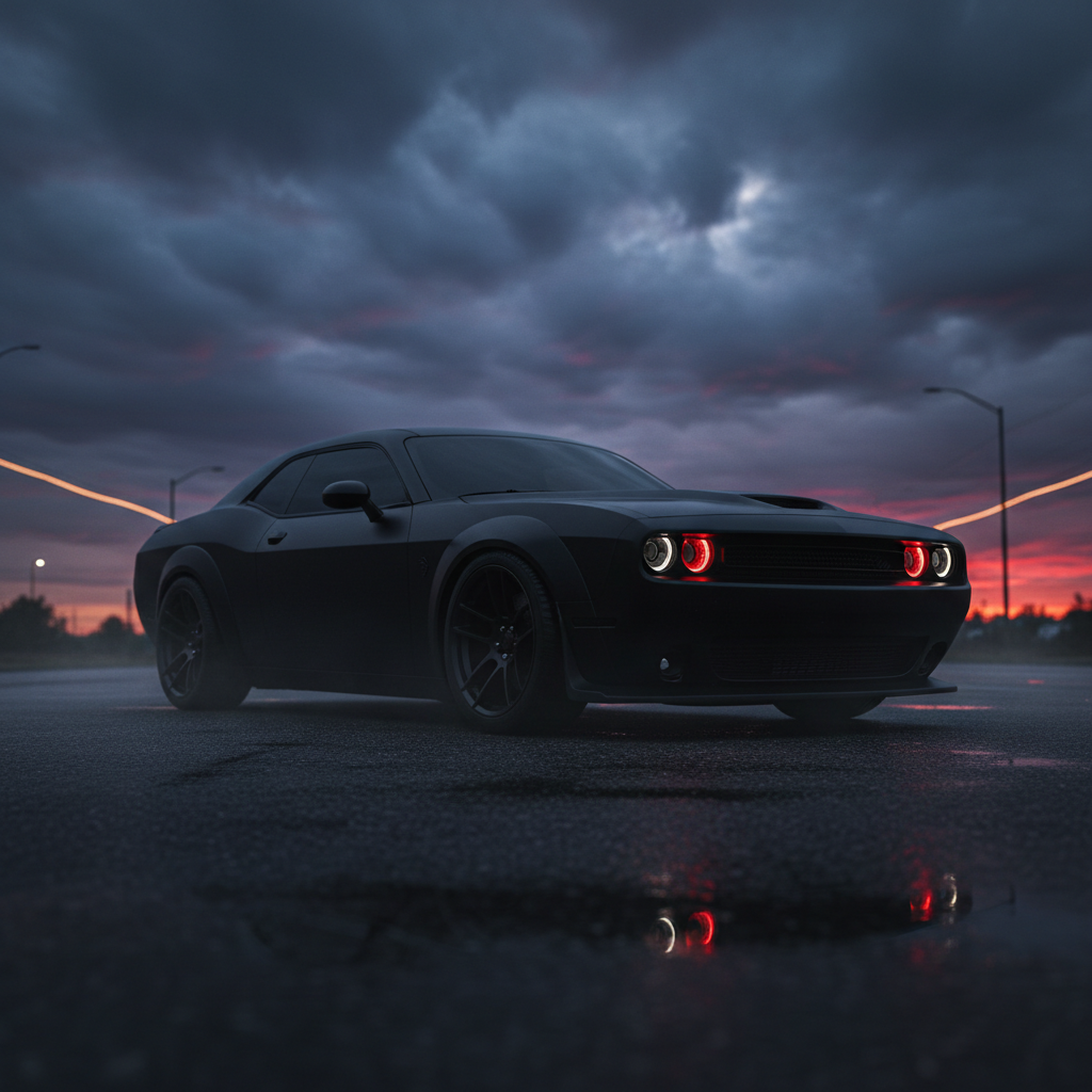 Matte black wrap on a Dodge Challenger